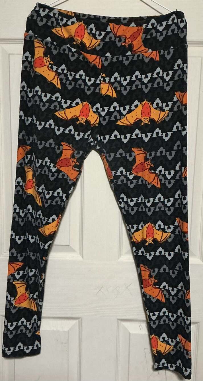 LuLaRoe Halloween Bat Print Leggings Black Orange
